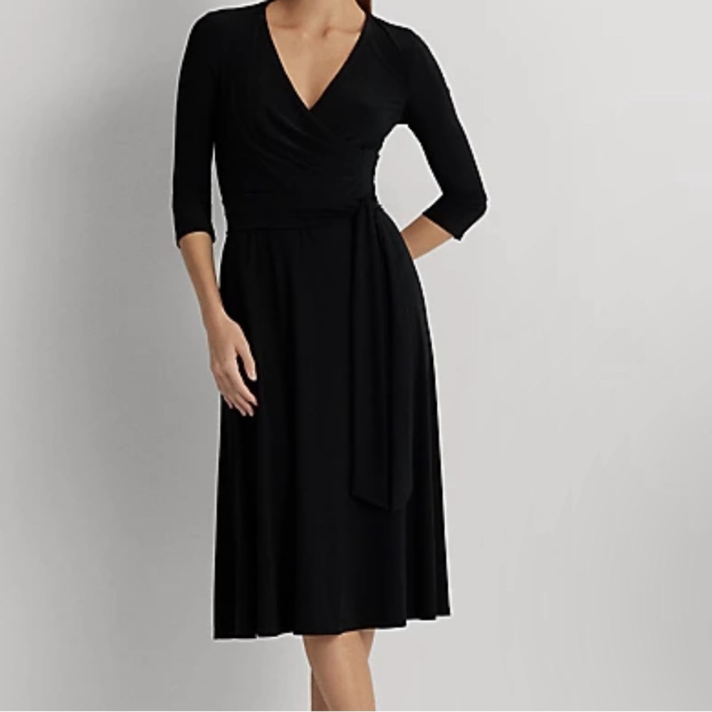 black Lauren Ralph Lauren Surplice Jersey Dress
